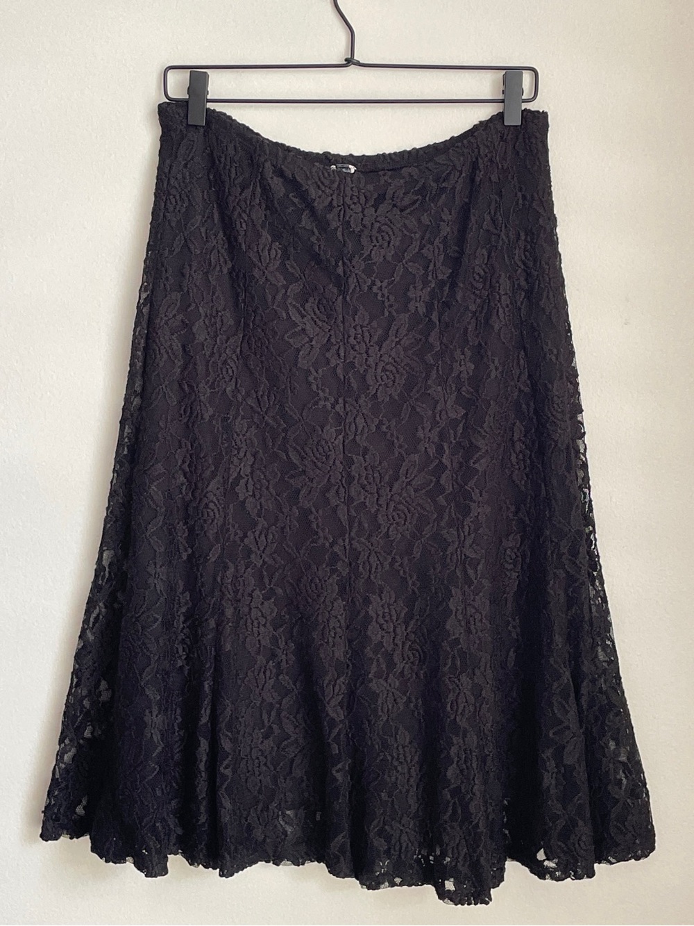 Vintage Y2K Black Floral Lace Midi Skirt Large Whimsigoth Dark Feminine Coquette